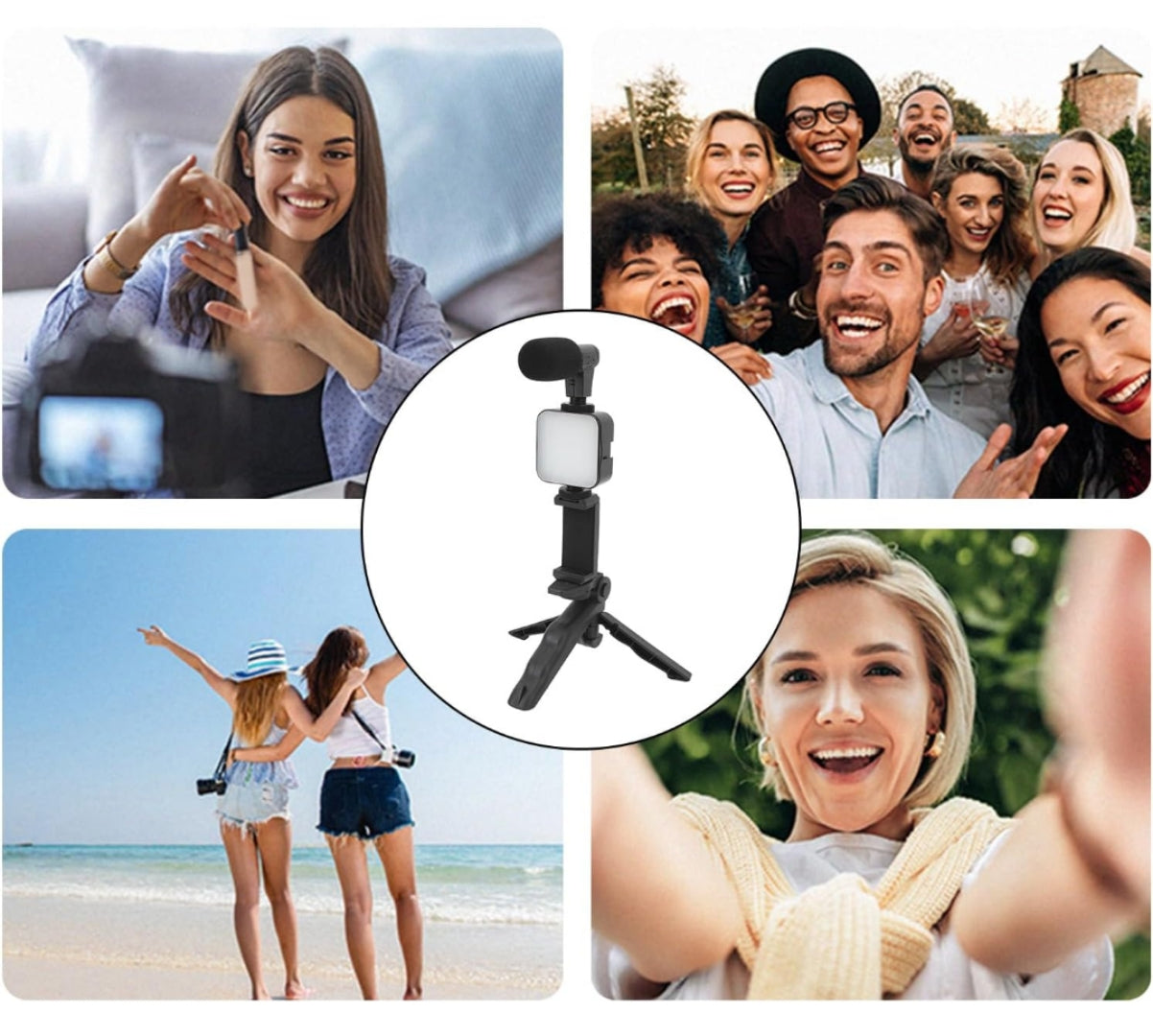 Cell Phone Tripod with Microphone and Light for Selfies, Vlogging, Conference Calls, and More!