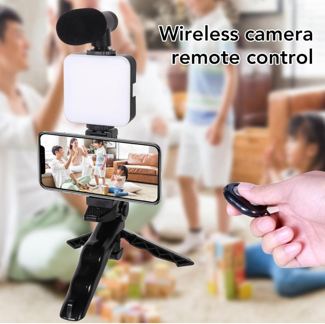 Cell Phone Tripod with Microphone and Light for Selfies, Vlogging, Conference Calls, and More!