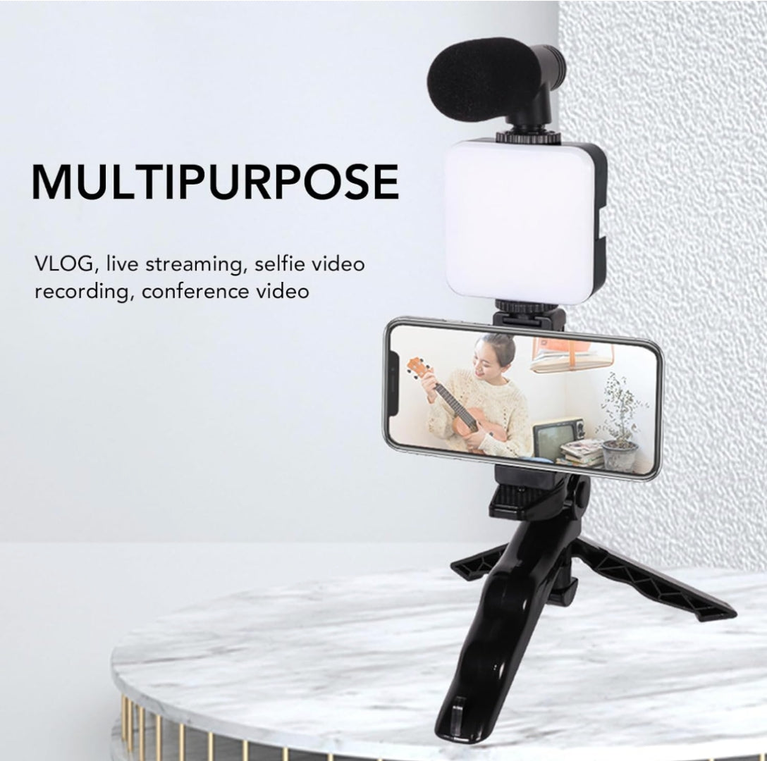 Cell Phone Tripod with Microphone and Light for Selfies, Vlogging, Conference Calls, and More!