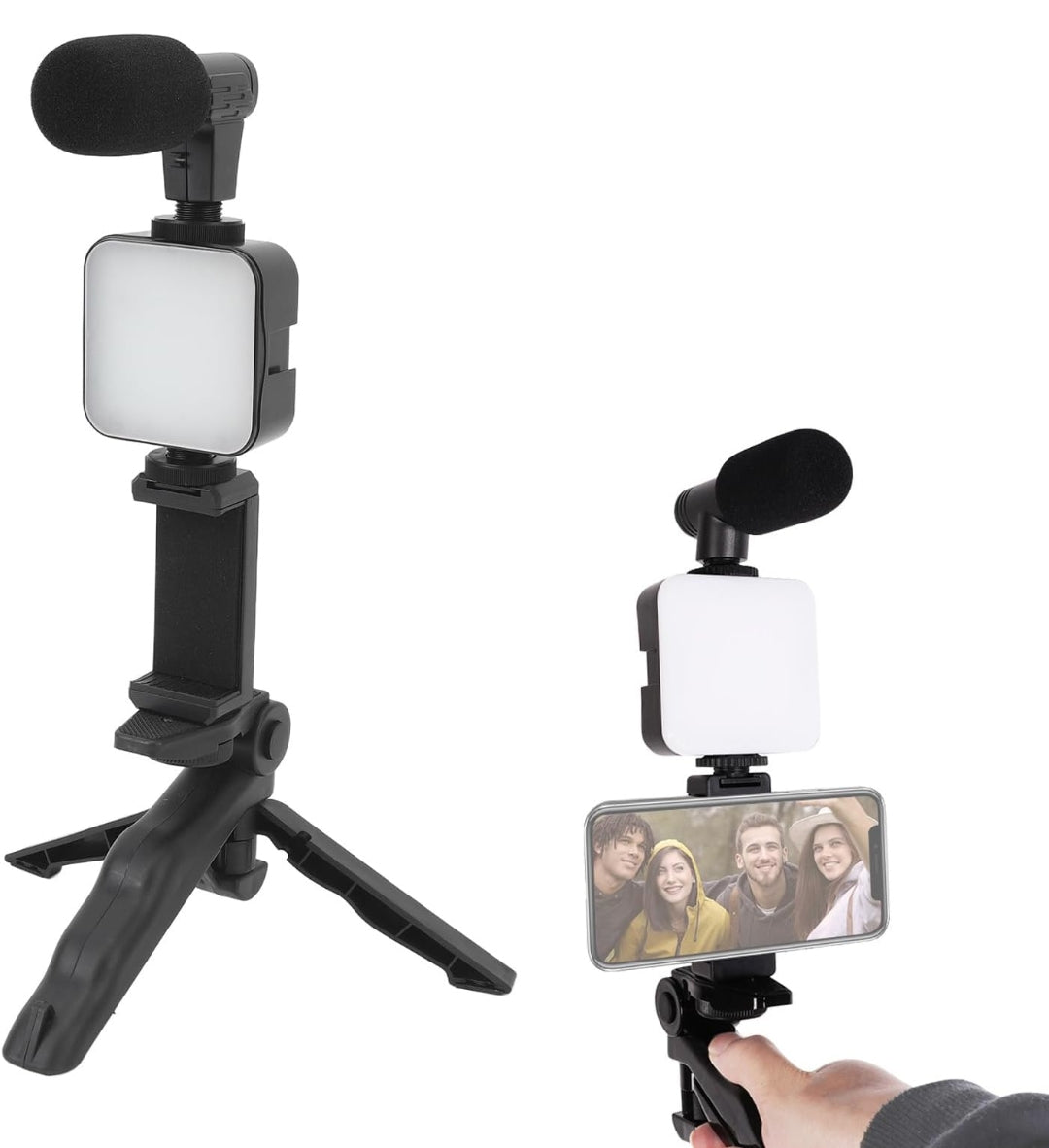 Cell Phone Tripod with Microphone and Light for Selfies, Vlogging, Conference Calls, and More!