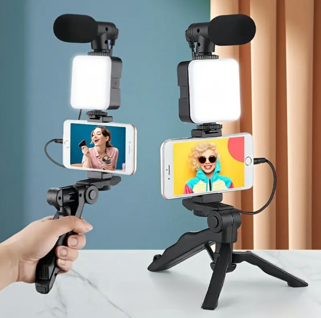 Cell Phone Tripod with Microphone and Light for Selfies, Vlogging, Conference Calls, and More!